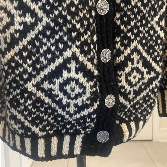 CADAGREN HANDKNITS Black & Cream Wool mix Button Down Cardigan Size Large - Picture 8 of 17